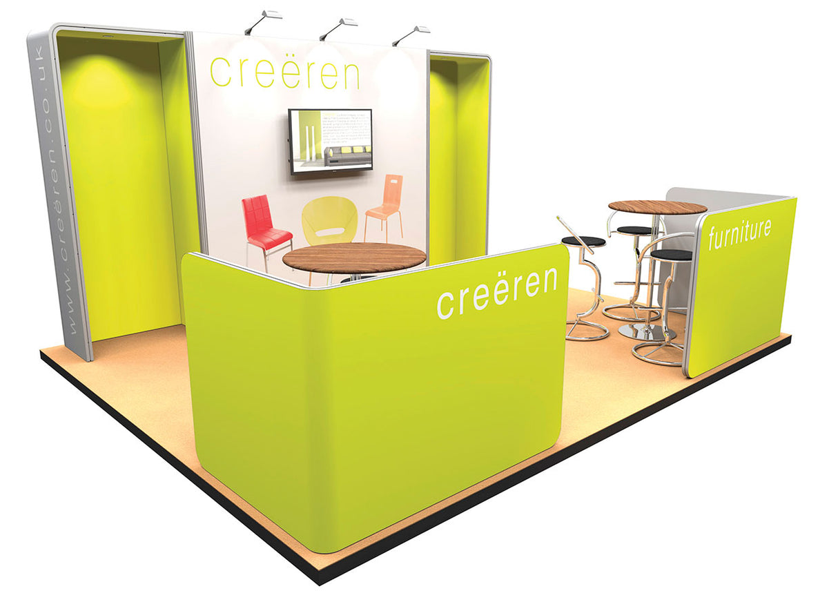 Design-Messestand 5x4 m mit Sitzecken PremiumFrame C3