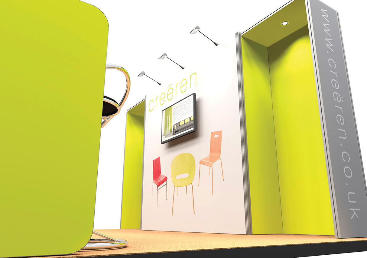 Design-Messestand 5x4 m mit Sitzecken PremiumFrame C3