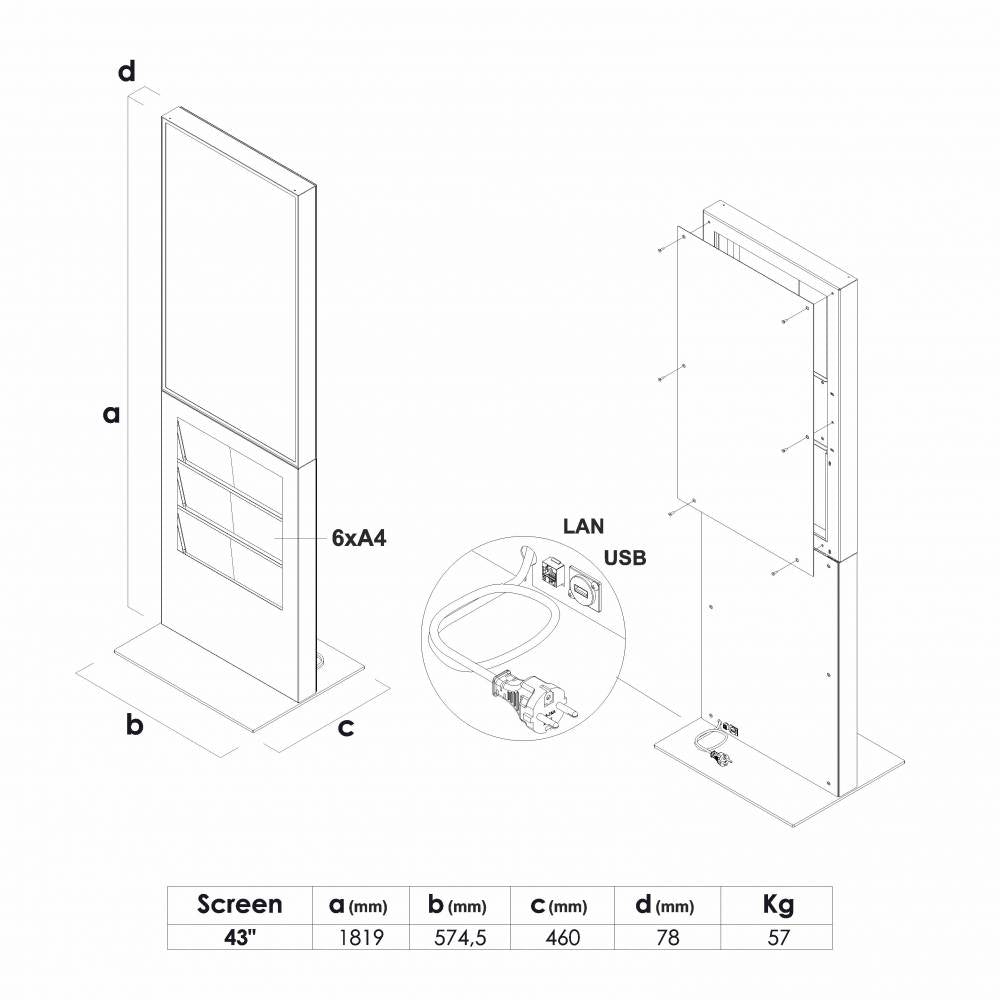 Digitale Infostele 43" mit Prospekthalter