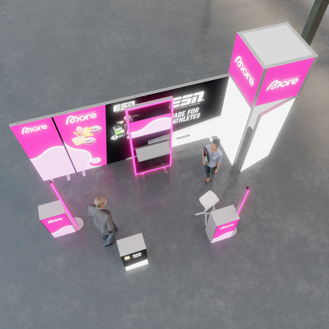 ONE LED Messestand Kopfstand 6x3m + Turm