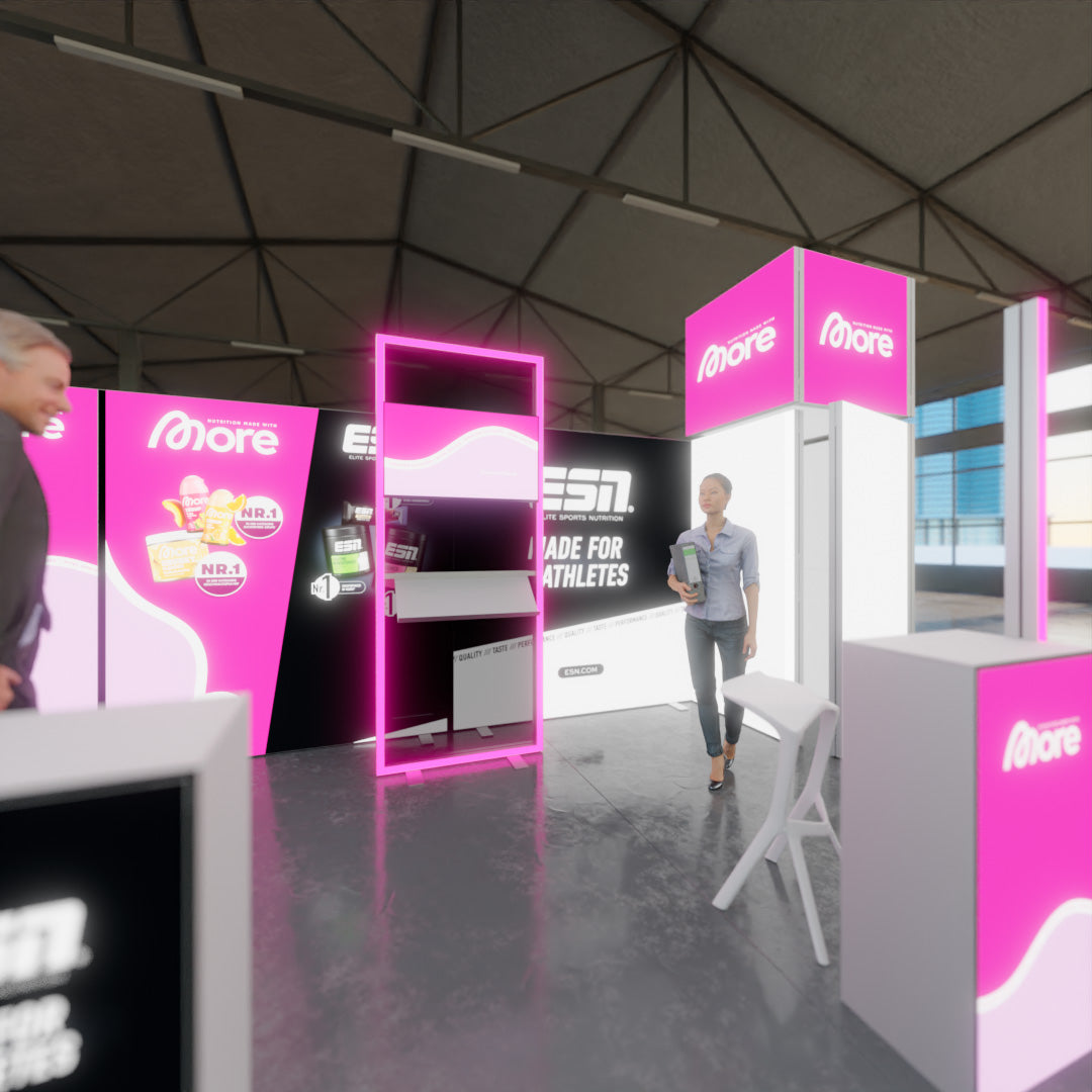 ONE LED Messestand Kopfstand 6x3m + Turm