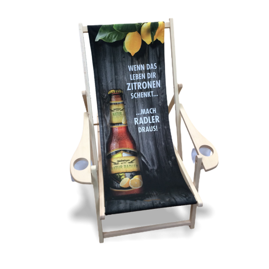 Liegestuhl bedruckt mit Armlehne und zwei Getränkehaltern