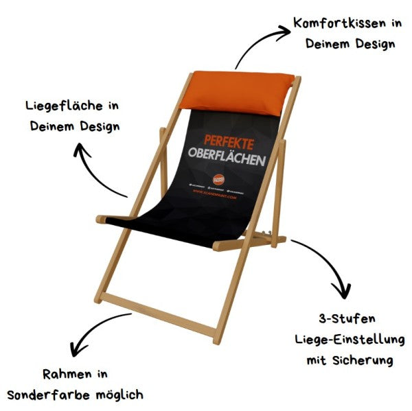 Bedruckter Liegestuhl mit Kissen