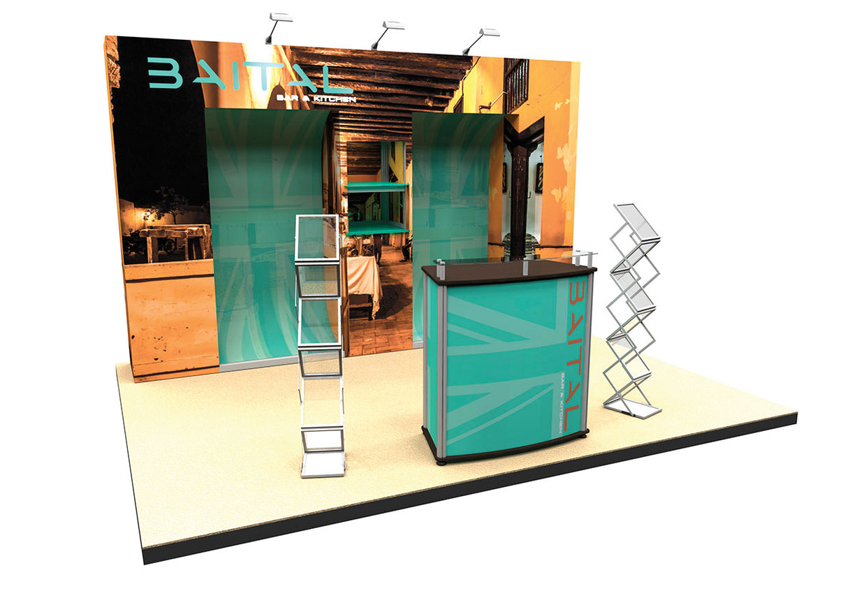Messestand 4x3 m mit Regalen PremiumFrame B7