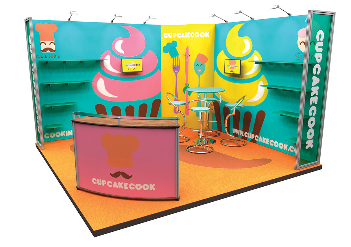 Messestand 4x4 m mit Regalen PremiumFrame C2