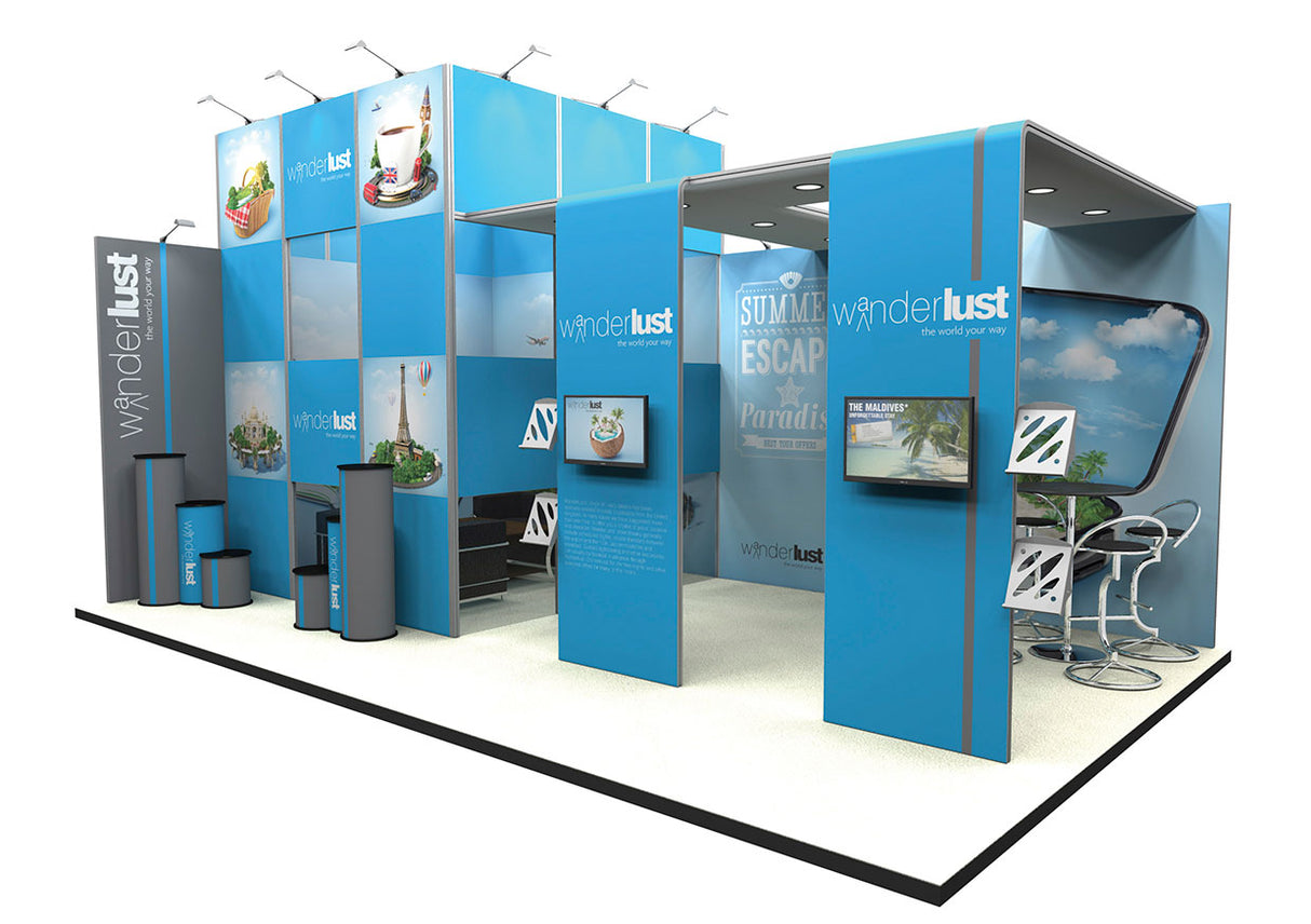 Messestand 7,5x4,5 m mit Kabine PremiumFrame D1