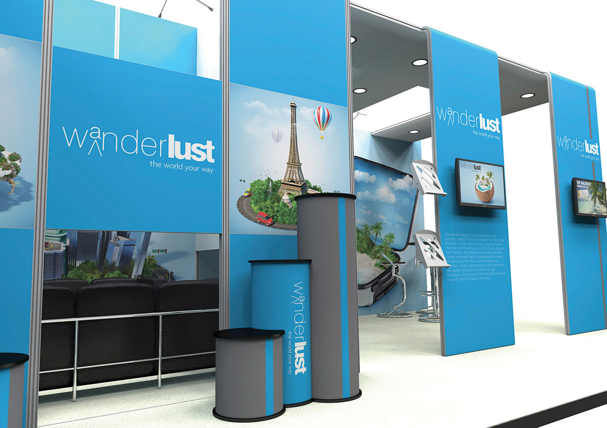 Messestand 7,5x4,5 m mit Kabine PremiumFrame D1