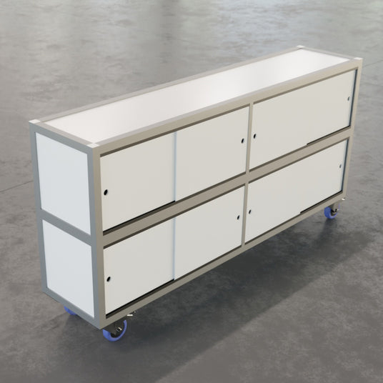 Mobiles Messe-Sideboard mit Rollen