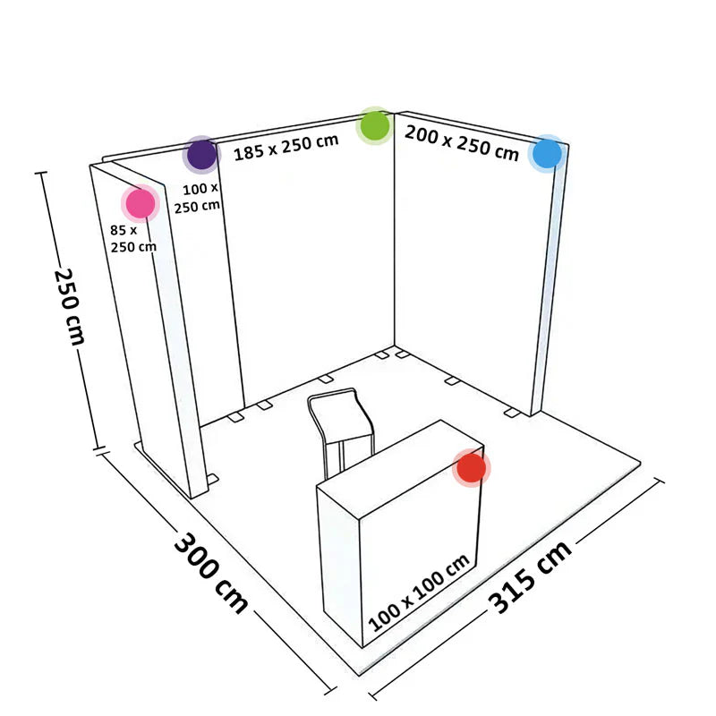 PIXLIP GO Messestand S-03 – 3×3 m Premium Komplettset