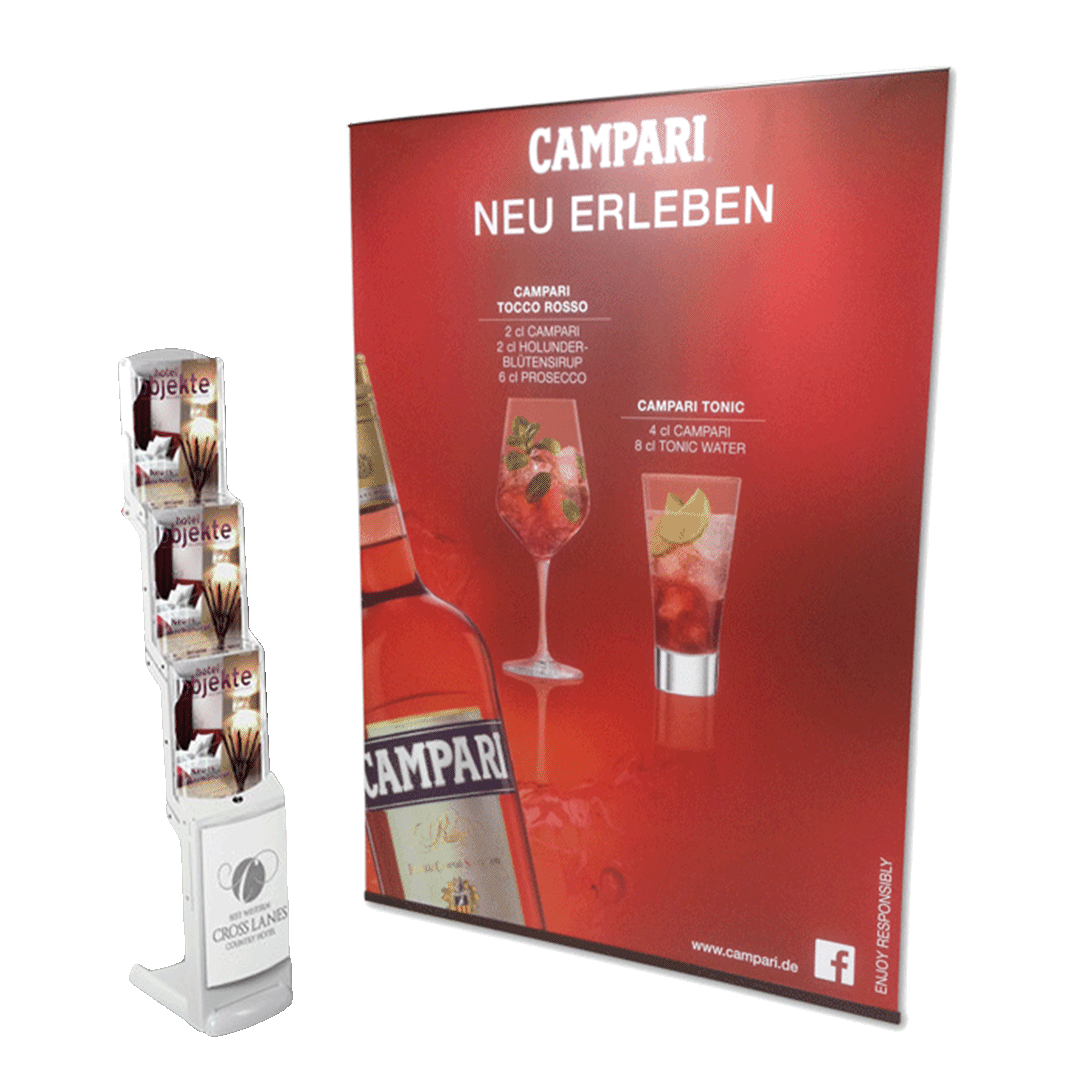 Prospektständer (faltbar) mit Werbebanner