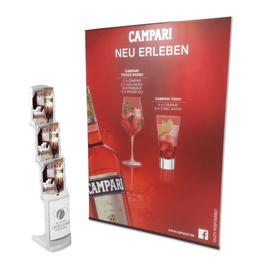Prospektständer (faltbar) mit Werbebanner