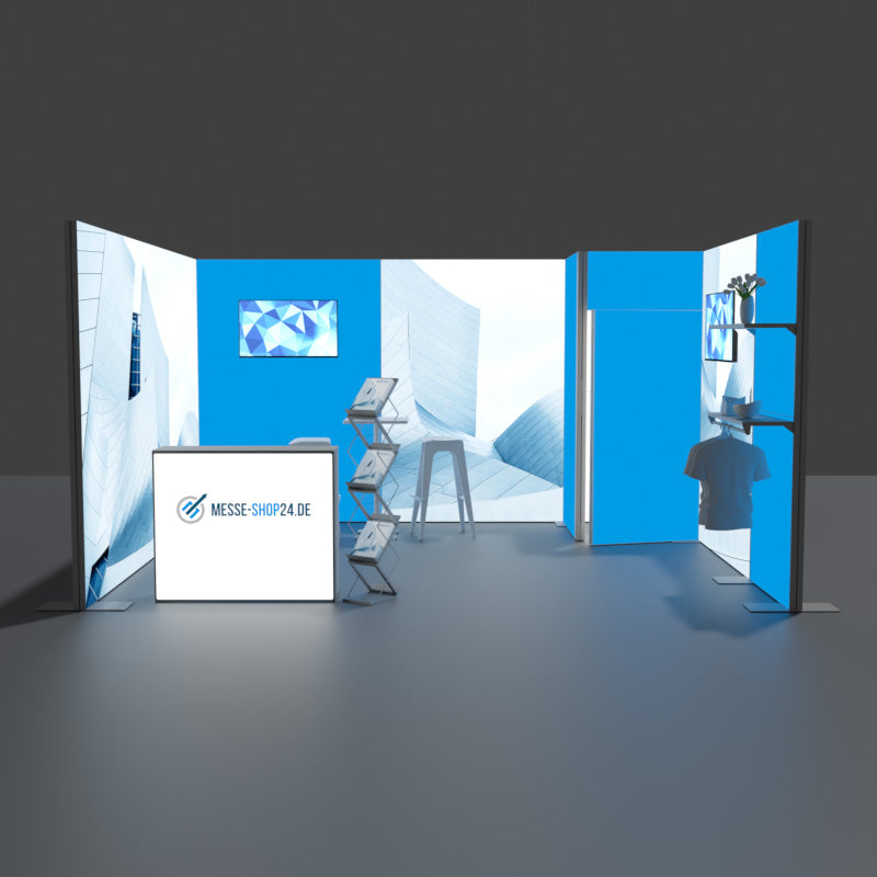 Messestand hinterleuchtet 5x4m mit Kabine