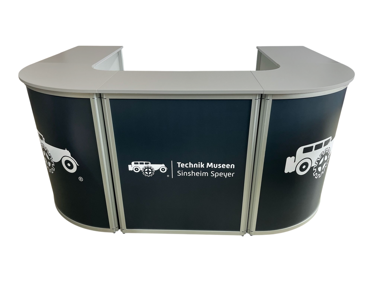 Messetheke U-Form AluFold PRO – Modulares Thekensystem