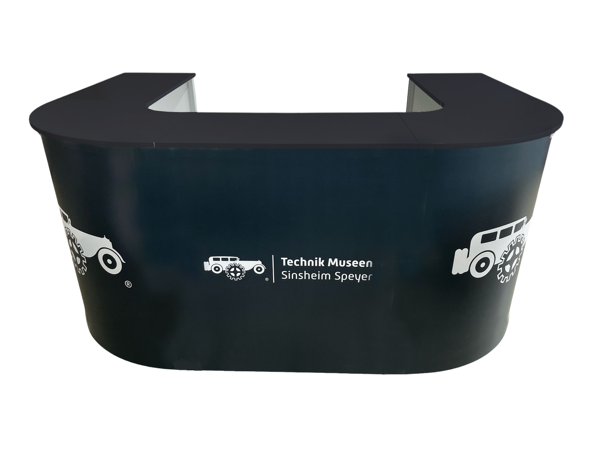 Messetheke U-Form AluFold PRO – Modulares Thekensystem