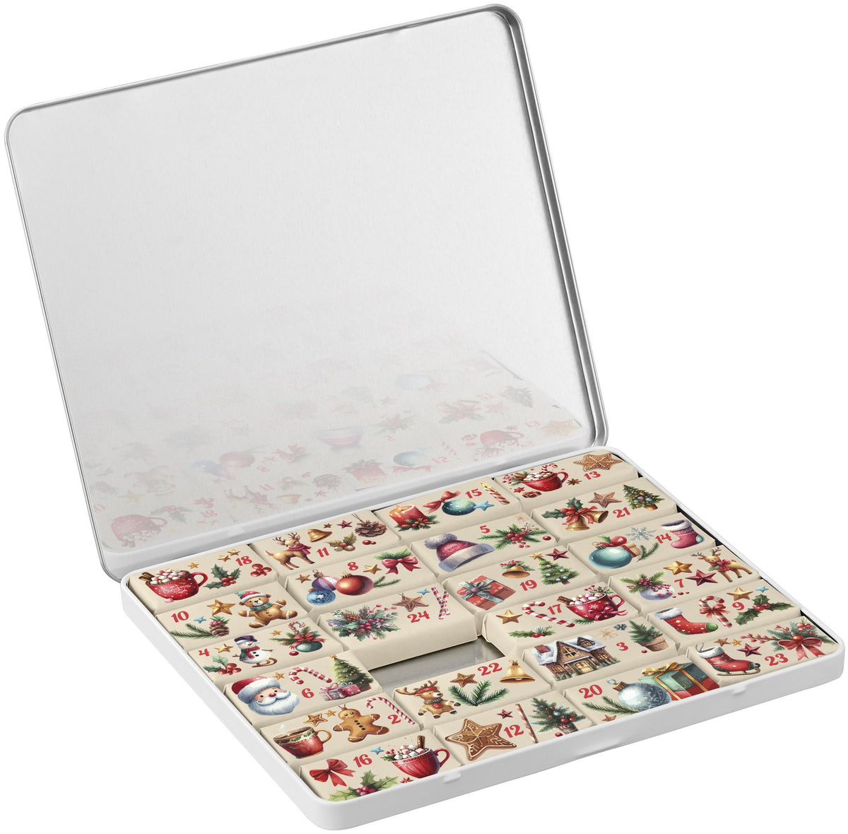 Adventskalender in Dose mit Logo – MAXI, 24 Schokotäfelchen – Ansicht 4