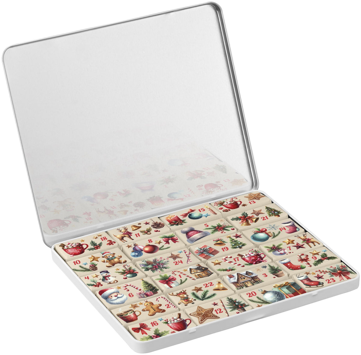 Adventskalender in Dose mit Logo – MAXI, 24 Schokotäfelchen – Ansicht 6