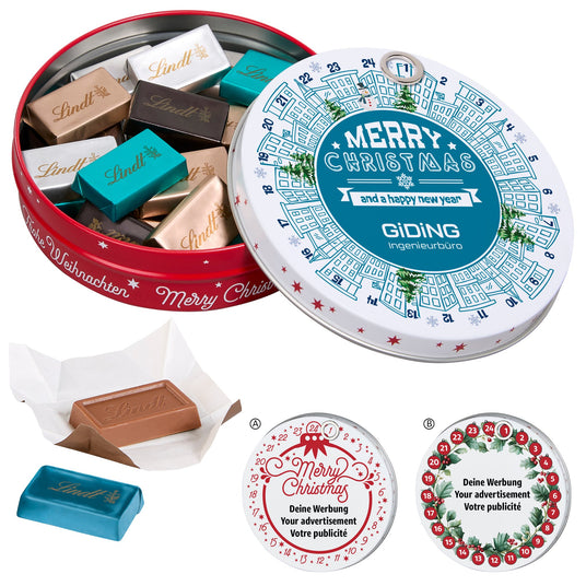 Lindt Adventskalender in Magnetdose mit Logo – Lindt Naps