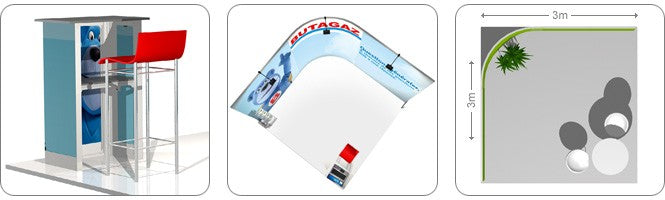 Messestand 3x3 m, Curved Eckstand