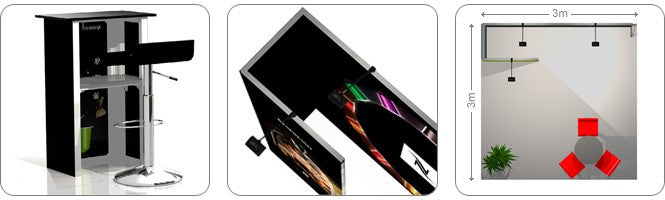 Messestand mit Kabine (3x3 m, Kopfstand)