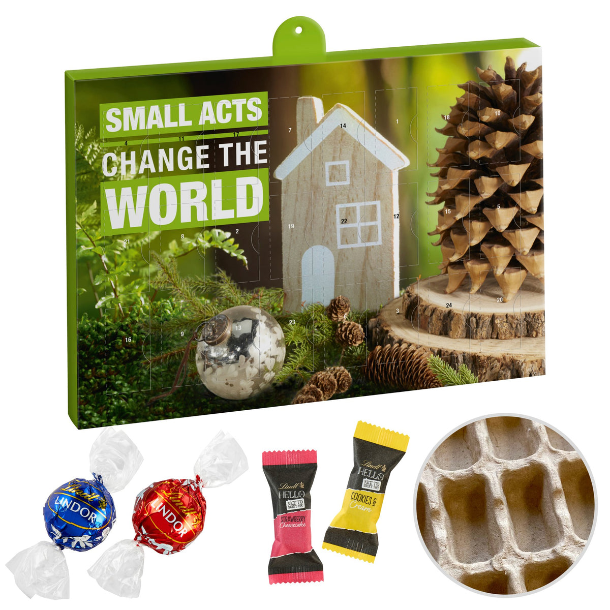 Lindor & Hello Adventskalender mit Logo – Premium, Papier-Inlay