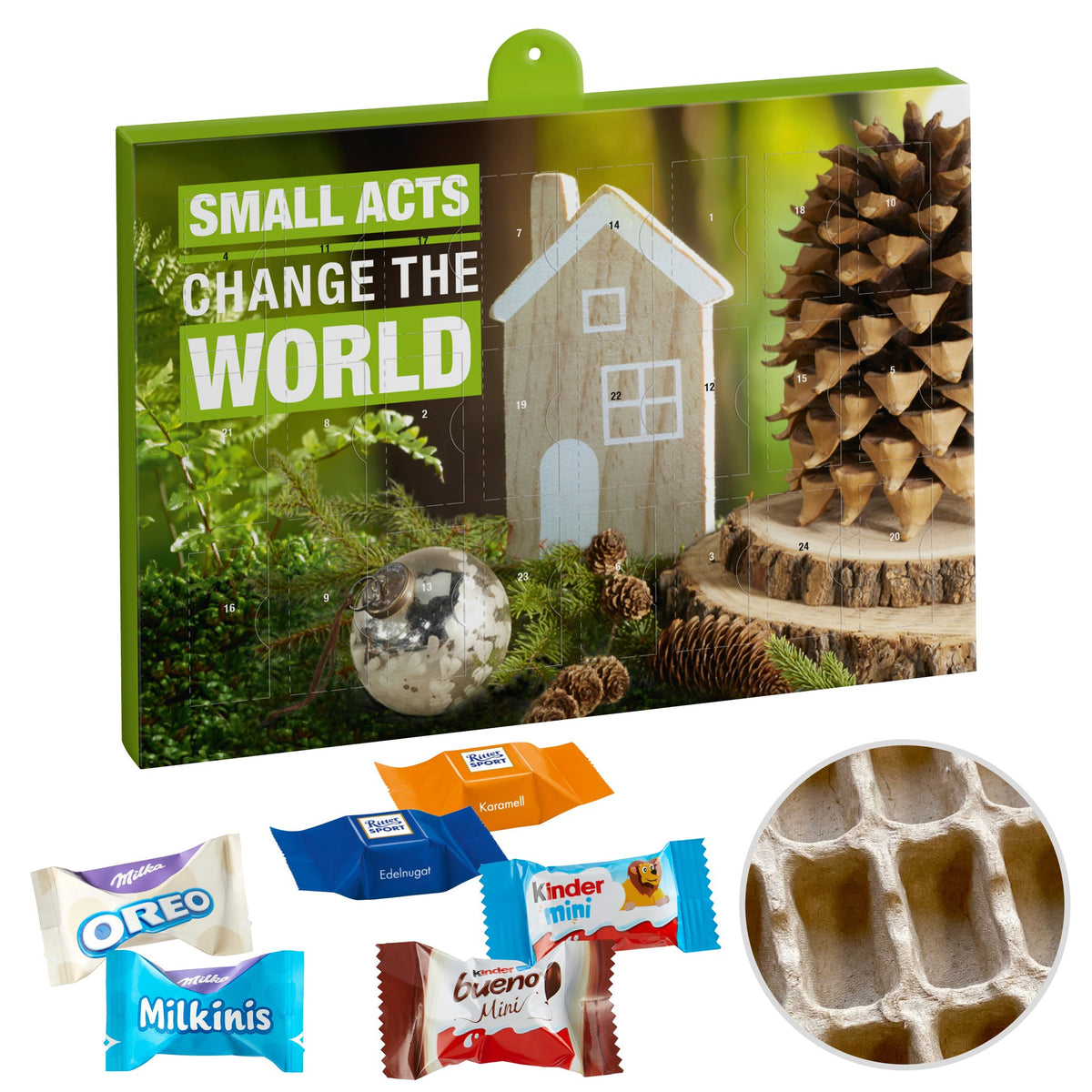 Marken-Mix Adventskalender mit Logo – Premium, Papier-Inlay