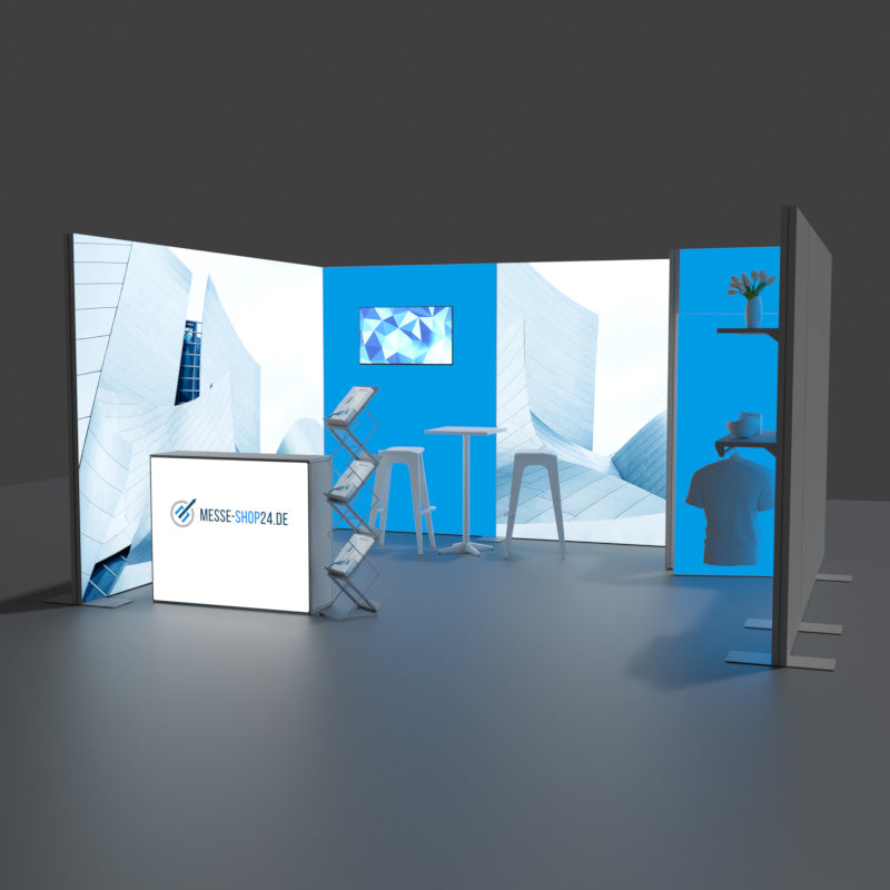 Messestand hinterleuchtet 5x4m mit Kabine