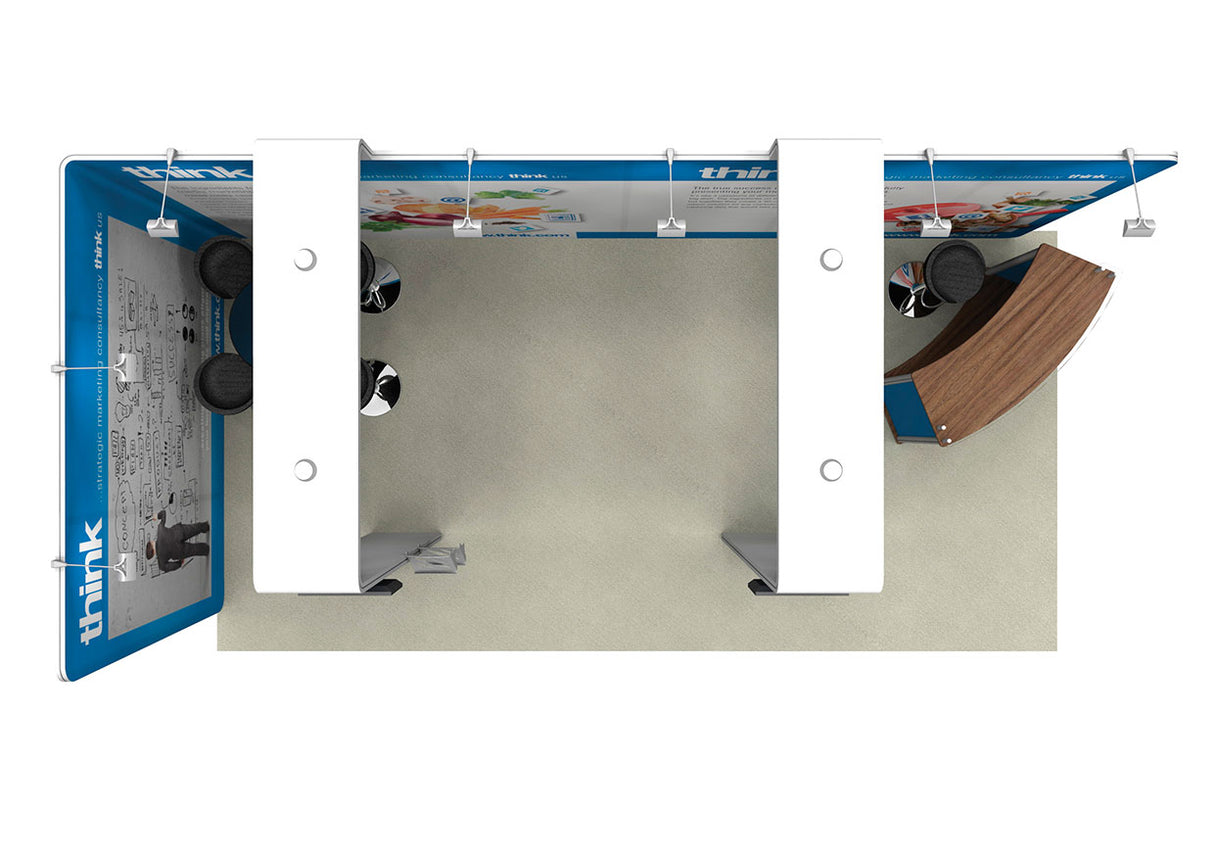 Design-Messestand 6x3 m mit Multimedia-Brücken PremiumFrame C4