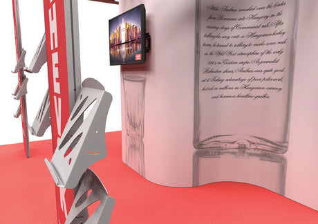 Design-Messestand 6x6 m mit Deckenabhängung R2 – Detailansicht