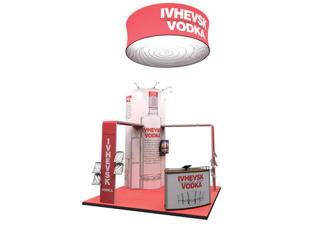 Design-Messestand 6x6 m mit Deckenabhängung R2 – Detailansicht