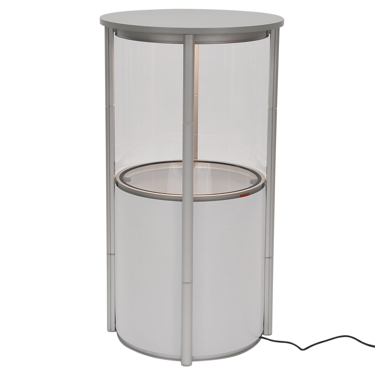 LED Counter Twist – Runde, faltbare LED‑Theke mit silberner Topplatte & Trolley (Ø 580 x 1060 mm)