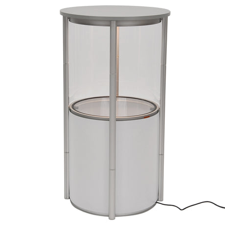 LED Counter Twist – Runde, faltbare LED‑Theke mit silberner Topplatte & Trolley (Ø 580 x 1060 mm)