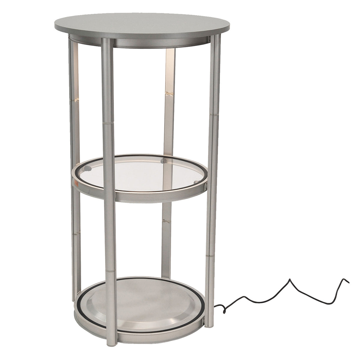 LED Counter Twist – Runde, faltbare LED‑Theke mit silberner Topplatte & Trolley (Ø 580 x 1060 mm)