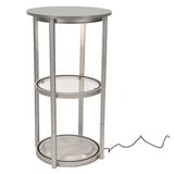 LED Counter Twist – Runde, faltbare LED‑Theke mit silberner Topplatte & Trolley (Ø 580 x 1060 mm)