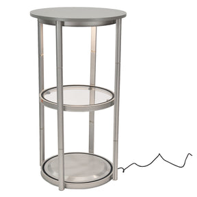 LED Counter Twist – Runde, faltbare LED‑Theke mit silberner Topplatte & Trolley (Ø 580 x 1060 mm) – Detailansicht