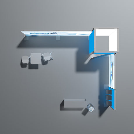 Messe Eckstand hinterleuchtet 5x4m mit Turm – Detailansicht