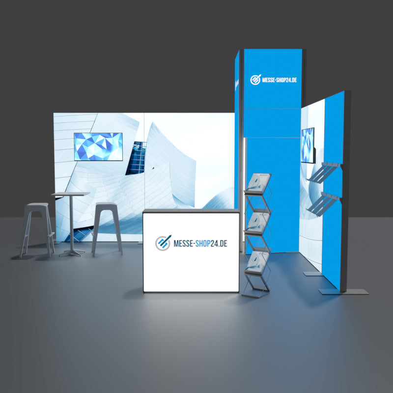Messe Eckstand hinterleuchtet 5x4m mit Turm kaufen – Messe-Shop24.de