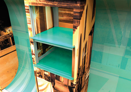 Messestand 4x3 m mit Regalen PremiumFrame B7 – Detailansicht