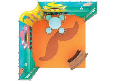 Messestand 4x4 m mit Regalen PremiumFrame C2 – Detailansicht