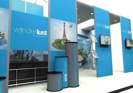 Messestand 7,5x4,5 m mit Kabine PremiumFrame D1 – Detailansicht