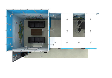 Messestand 7,5x4,5 m mit Kabine PremiumFrame D1 – Detailansicht