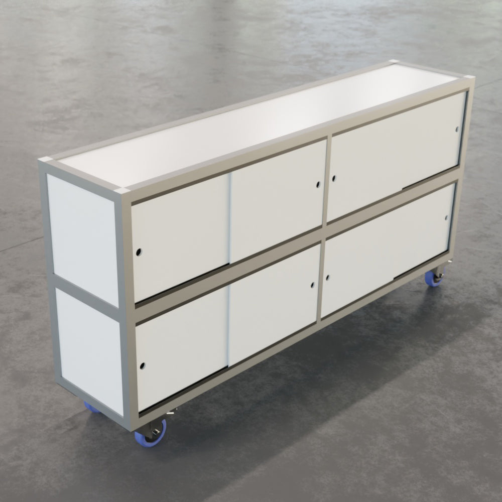 Mobiles Messe-Sideboard mit Rollen