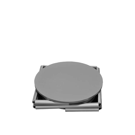 LED Counter Twist – Runde, faltbare LED‑Theke mit silberner Topplatte & Trolley (Ø 580 x 1060 mm) – Detailansicht