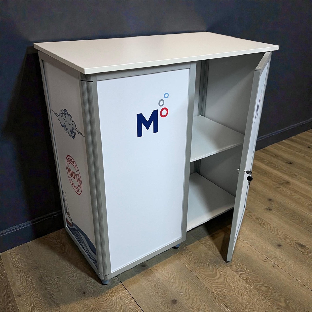 Messe-Sideboard mit individuellem Druck, mobil + abschließbar - 100 x 95 x 55 cm