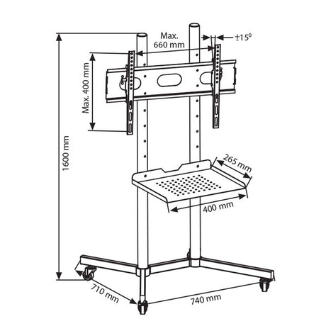 TV Rack schwarz mit Ablage – Detailansicht