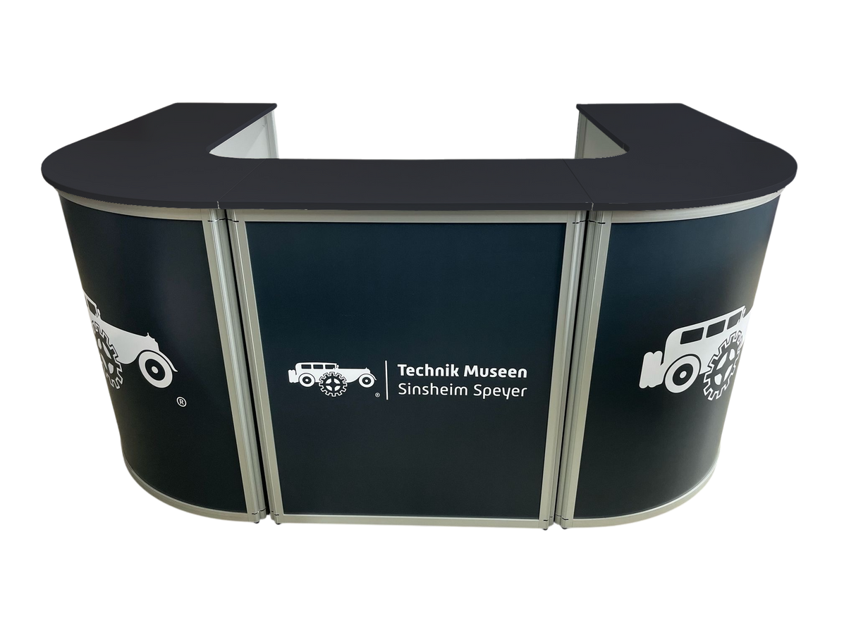 Messetheke U-Form AluFold PRO – Modulares Thekensystem