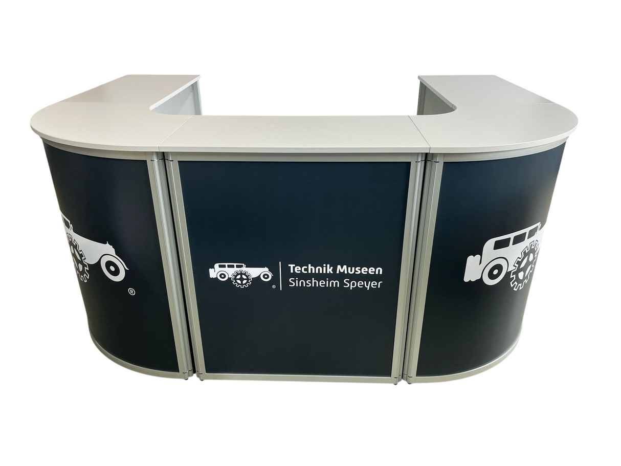 Messetheke U-Form AluFold PRO – Modulares Thekensystem