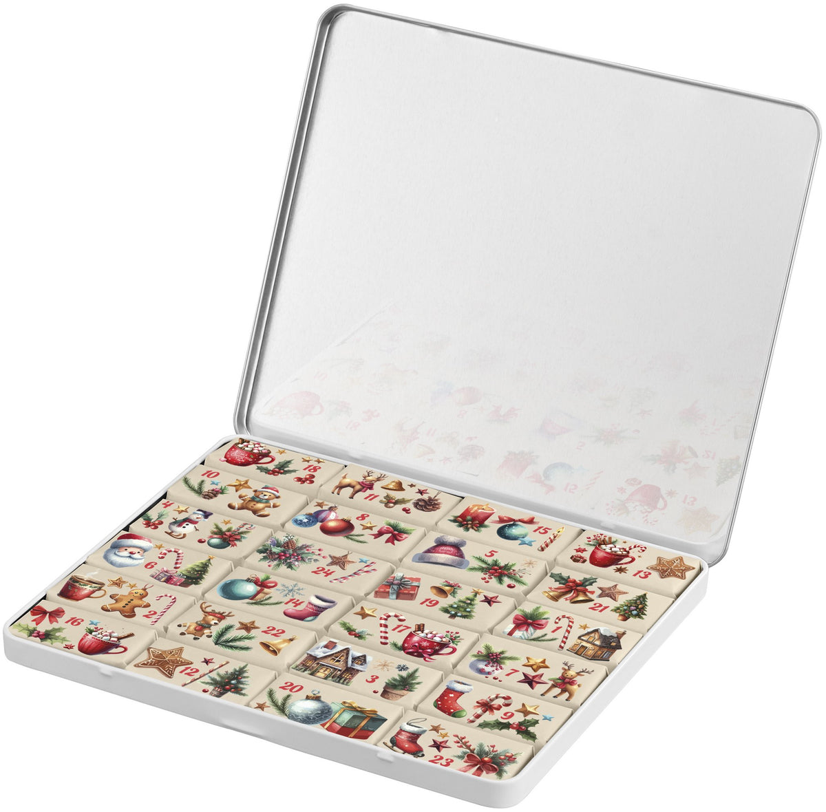 Adventskalender in Dose mit Logo – MAXI, 24 Schokotäfelchen – Ansicht 7
