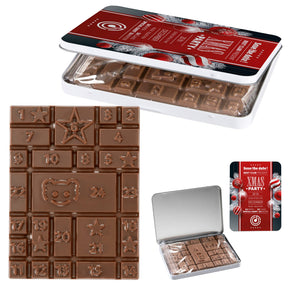 Mini-Adventskalender in Dose mit Logo – Schokoladentafel