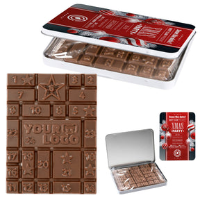 Mini-Adventskalender in Dose mit Logo-Schokotafel