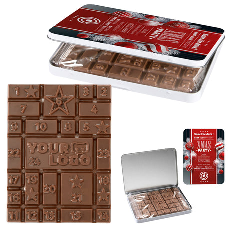 Mini-Adventskalender in Dose mit Logo-Schokotafel